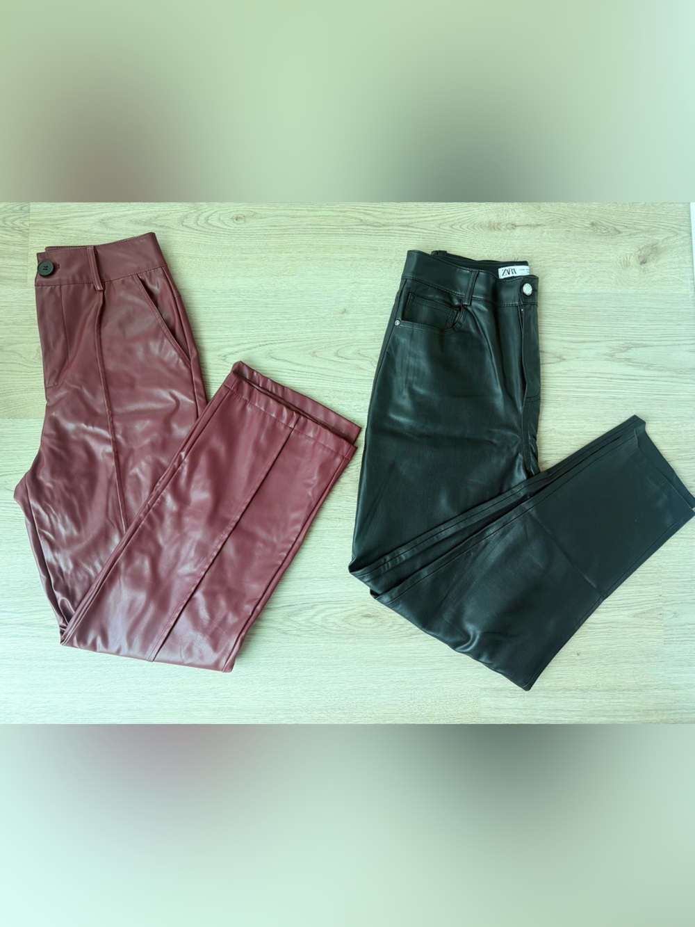 Zara Faux Leather Pants - Black and Burgundy